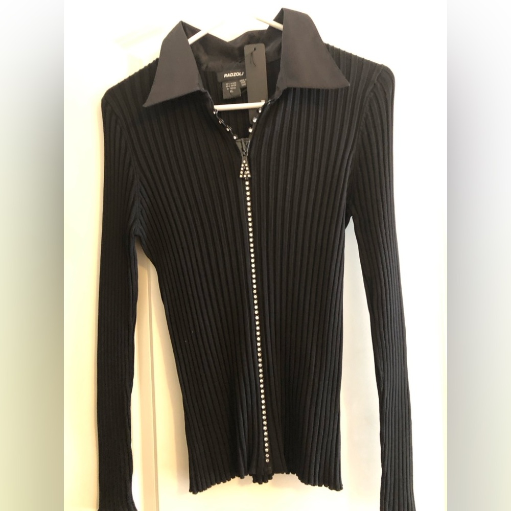 NWT Radzoli XL Black Long Sleeve Zipper Up Shirt